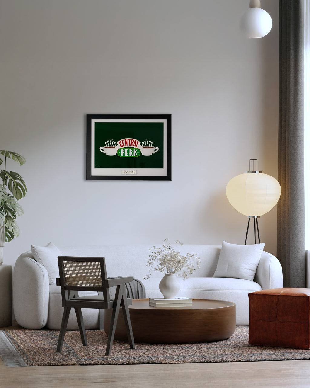Plakat Central Perk z serialu Friends w nowoczesnym salonie – aranżacja wnętrza