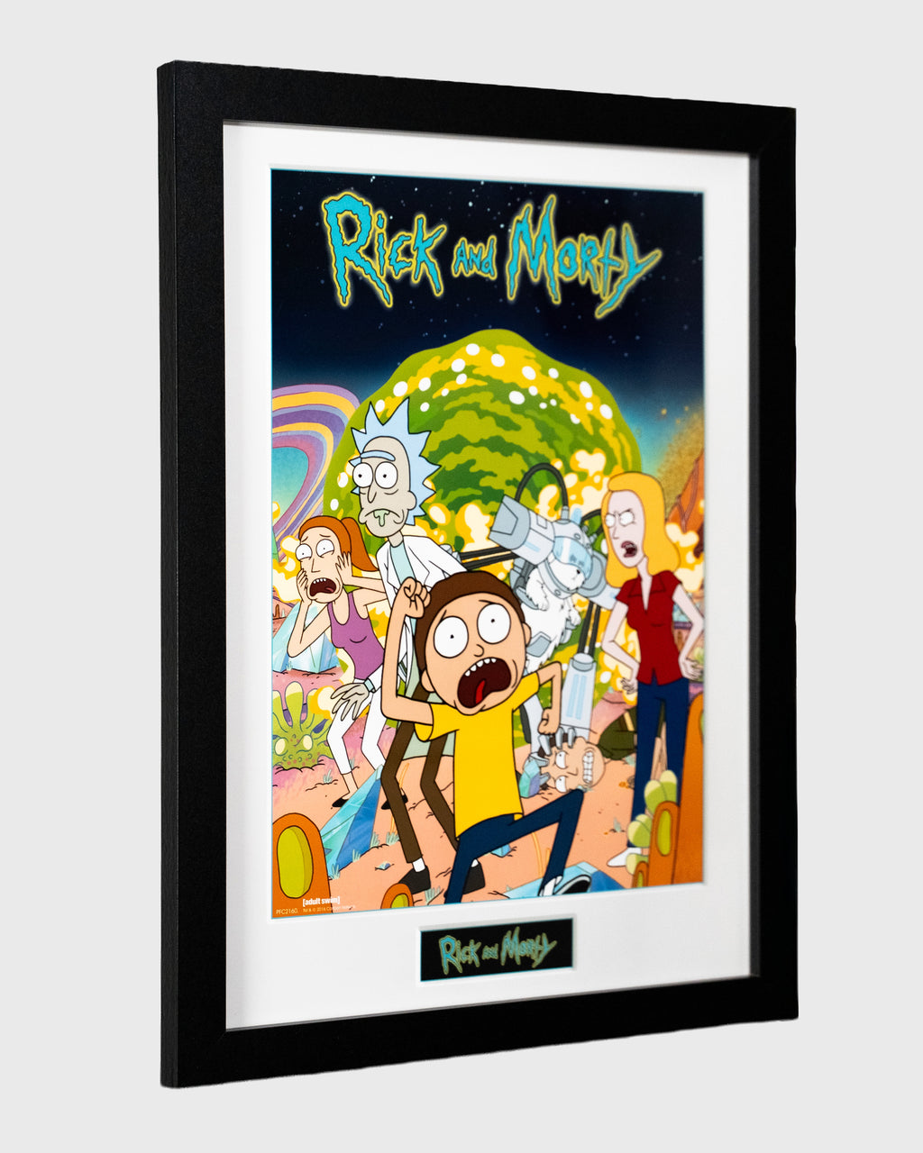plakat Rick and Morty w czarnej ramie widok z boku perspektywa