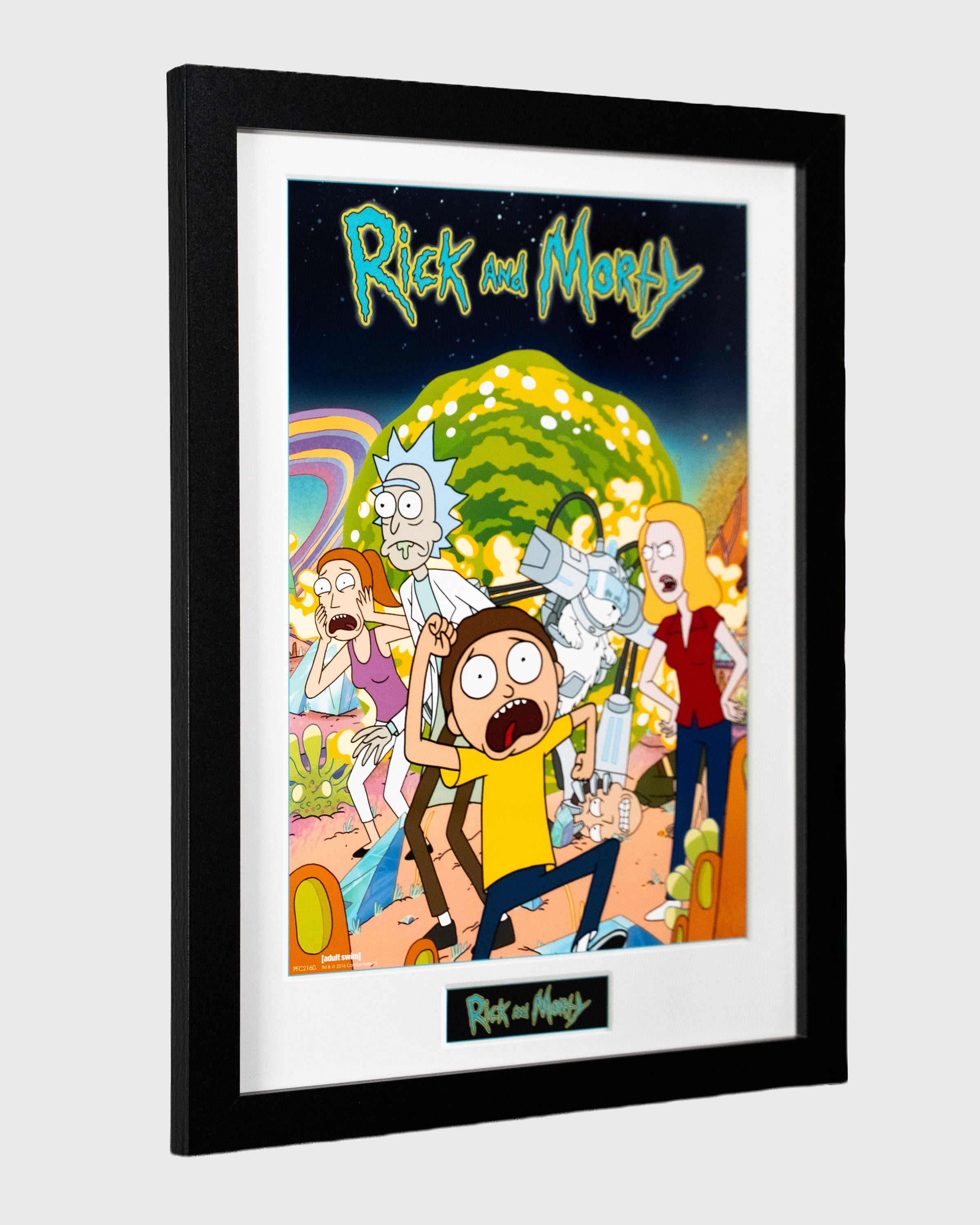 plakat Rick and Morty w czarnej ramie widok z boku perspektywa