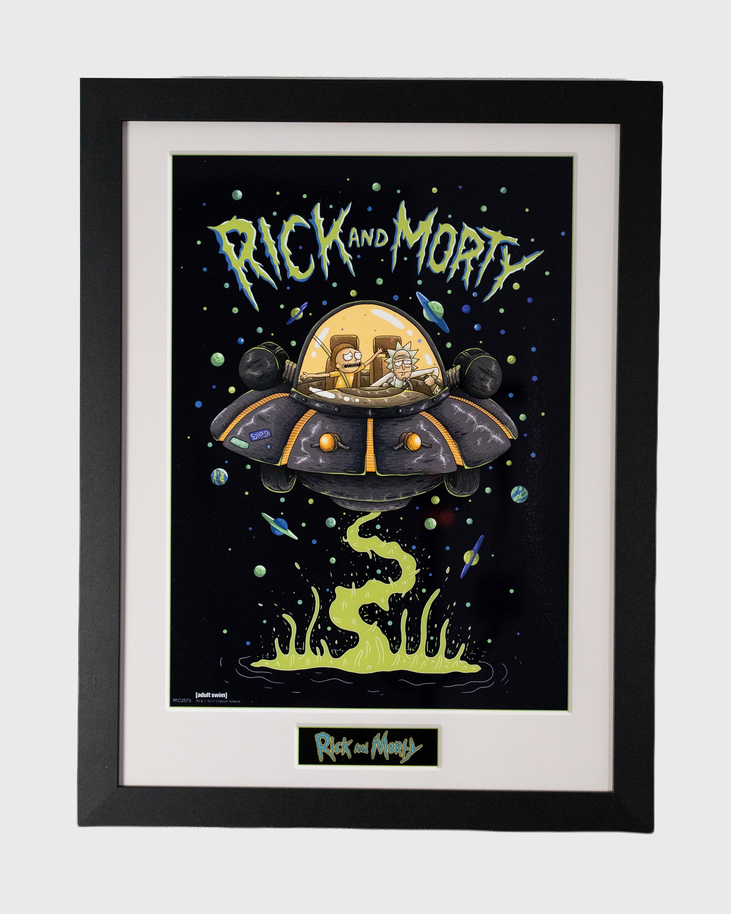 plakat Rick and Morty statek kosmiczny kultowy plakat animowany w czarnej ramie