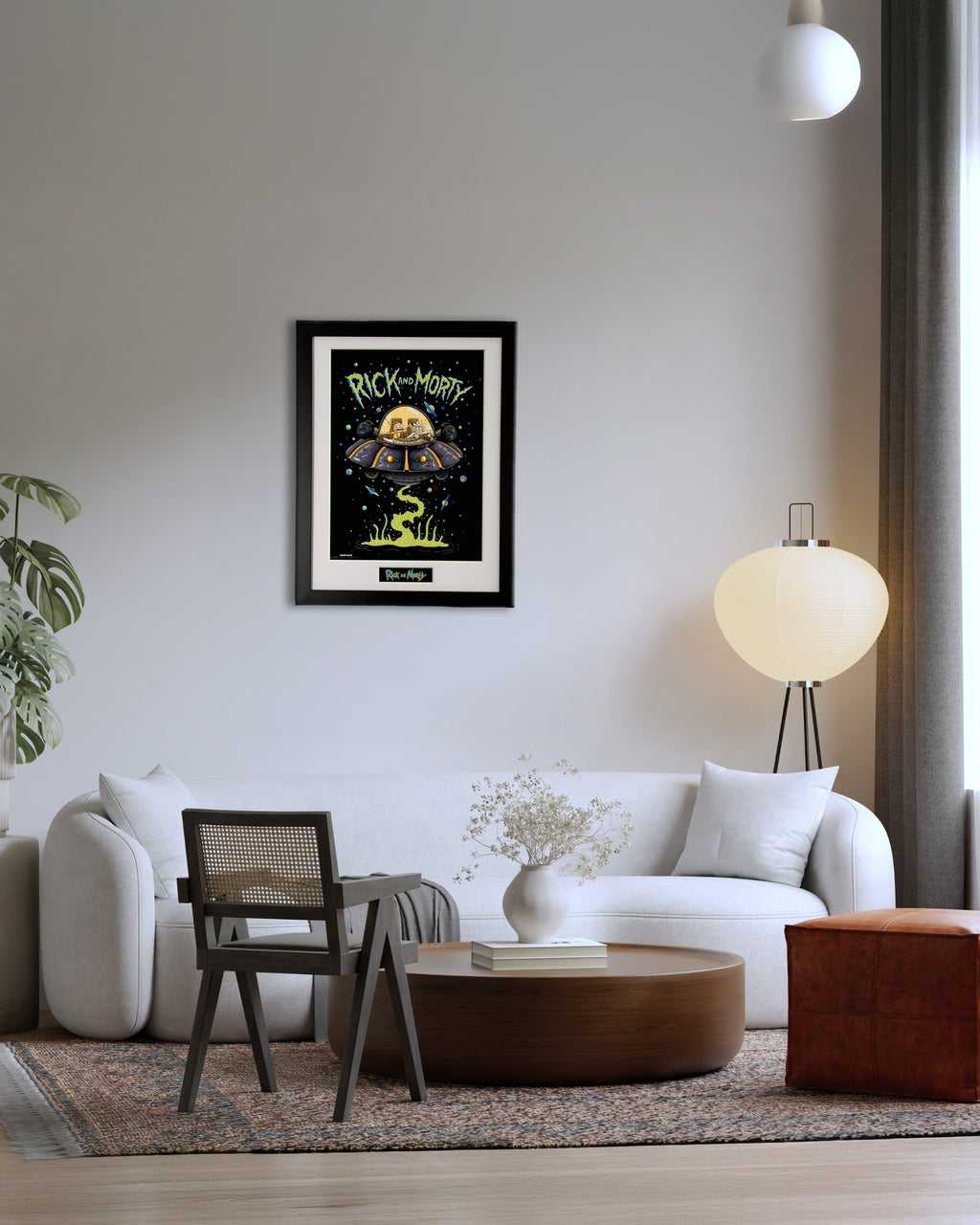 plakat Rick and Morty w nowoczesnym salonie aranżacja wnętrza