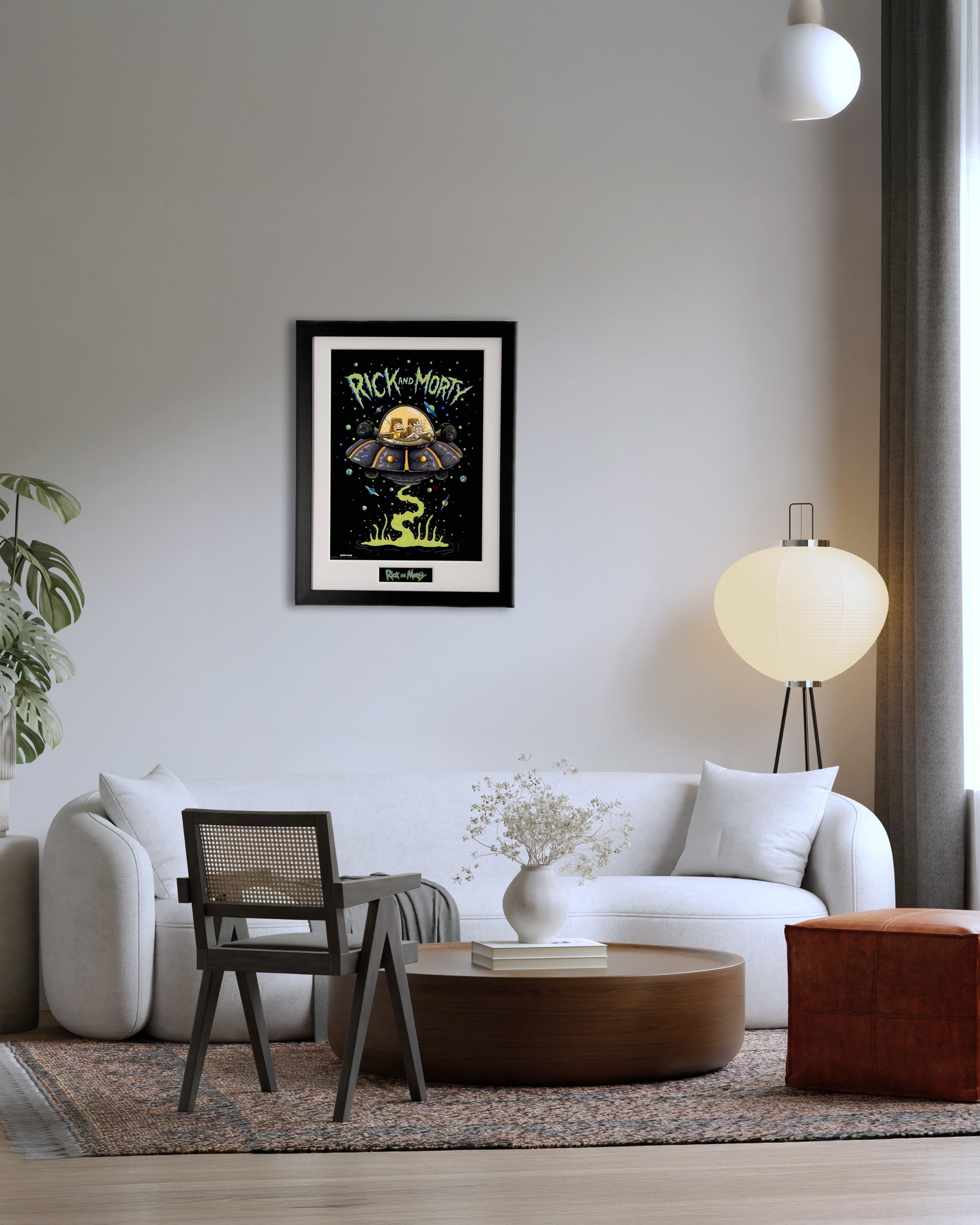 plakat Rick and Morty w nowoczesnym salonie aranżacja wnętrza